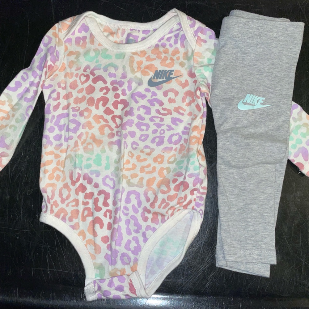 Nike Rainbow Leopard Print Long Sleeve Onesie and Leggings